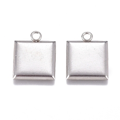 Stainless Steel Color Tarnish Resistant 304 Stainless Steel Pendants, Square, Stainless Steel Color, 13.5x11x1mm, Hole: 1.8mm