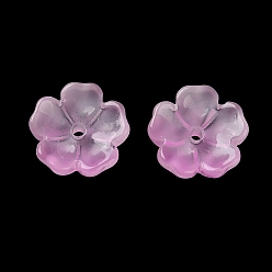 Бледно-Розовый Колпачок из окрашенных и нагретых стеклянных бусин с градиентным цветом, 5-лепестков цветка, с блеском порошок, розовый жемчуг, 13x14x5 мм, отверстие : 1.6 мм