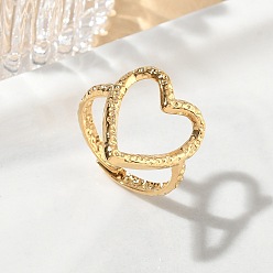 Golden 304 Stainless Steel Cuff Open Rings, Heart, Hollow, Golden, 20mm, US Size 7 1/4(17.5mm)