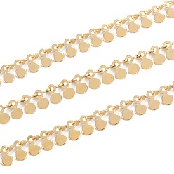 Золотой Pvd вакуумное покрытие ручная работа 304 цепи из нержавеющей стали, с вафельными подвесками, несварные, с катушкой, золотые, 6x4.8x0.5~2 мм, 32.8 футов (10 м) / рулон