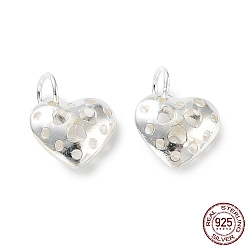 Серебро 925 полые подвески из стерлингового серебра, с целью перехода в кольце, сердце, серебряные, 9x10x4.5 мм, отверстие : 3.6 мм