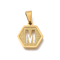 Letter M 304 прелести нержавеющей стали, реальный 18 k позолоченный, шестиугольник с подвеской в виде буквы, Буква М, 15x14x1.5 мм, отверстие : 3x5.5 мм