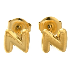 Letter N 304 из нержавеющей стали серьги, реальный 14 k позолоченный, ионное покрытие (ip), Письмо N, 7x7 мм