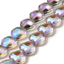 Темно-синий  Шифер Прозрачные стеклянные бусины гальваническим пряди, граненые, с половиным покрытием, сердце, темный сланец синий, 16x16x8 мм, отверстие : 1 мм, около 50 шт / нитка, 29.92'' (76 см)