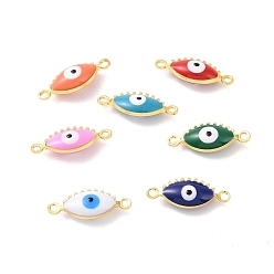 Mixed Color Brass Enamel Connector Charms, Real 18K Gold Plated, Horse Eyes, Mixed Color, 6x16x3.5mm, Hole: 1.2mm