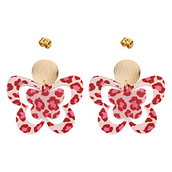 Светло-Вишневый Серьги-гвоздики с подвесками из акрила и бабочки с латунным принтом, с железными ушными гайками, золотые, светло-вишневый, 36.5x33.5 мм