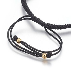 Black Nylon Cord Braided Bead Bracelets Making, with Brass Beads, Long-Lasting Plated, Real 24K Gold Plated, Black, 10-1/4 inch(26cm)~11-5/8 inch(29.6cm)