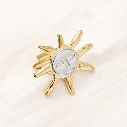 Золотой & Цвет Нержавеющей Стали 304 из нержавеющей стали Манжета кольца для женщин, солнце, ионное покрытие (ip), золотые и нержавеющая сталь цвет, 25x28 мм, внутренний диаметр: 17 мм