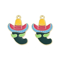Hot Pepper Подвески из сплава с эмалью на тему Синко де Майо, золотые, острый перец, 26x18x1 мм, отверстие : 1.8 мм