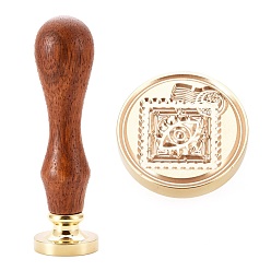 Others Brass Wax Sealing Stamp, with Wood Handle for Post Decoration DIY Card Making, Postmark Pattern, 89.5x25.5mm