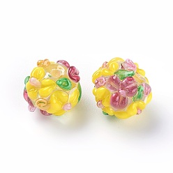 Желтый Ручной работы ухабистым Шарики Lampwork, круглые, желтые, 12~13 мм, отверстие : 1.5~1.6 мм
