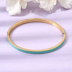 Turquoise 304 Stainless Steel Enamel Hinged Cuff Bangles for Women, Ion Plating(IP), Real 18K Gold Plated, Turquoise, Inner Diameter: 1.97x2.36 inch(5x6cm)