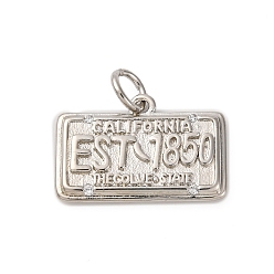 Платина Латунные микро проложить кубического циркония подвески, номерной знак калифорнии, с целью перехода в кольце, долговечный, без кадмия и без свинца, стойки покрытие, платина, 12x18x2.5 мм, отверстие : 3 мм
