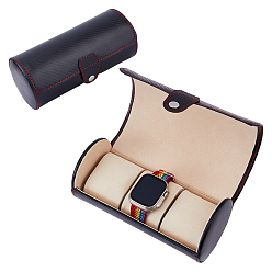 Черный Три отделения для часов из искусственной кожи упаковочные коробки, портативный чехол для хранения дорожных часов, с кнопках, овальные, чёрные, 19.4x9.4 см