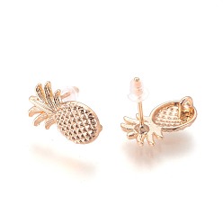 Light Gold Изделия из латуни, с пластиковыми ушными гайками и петлей, долговечный, ананас, золотой свет, 15.5x10x2 мм, отверстия: 1.6 мм, штифты: 0.7 мм