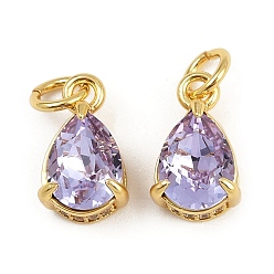 Лиловый Кулон из циркония, слезинки, со стеклом и прыжковым кольцом, стойки покрытие, реальный 18 k позолоченный, без свинца и без кадмия, долговечный, сирень, 11.5x7x5.5 мм, отверстие : 1.6 мм