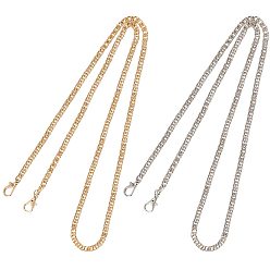 Mixed Color Bag Strap Chains, with Iron Curb Chains and Alloy Lobster Claw Clasps, for Bag Straps Replacement Accessories, Light Gold & Platinum, 1200mm, Link: 10x7x1.3mm, Clasp: 28x14.5x4mm, 4pcs/bag.