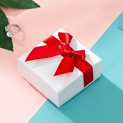Красный Белые бумажные коробки для хранения наборов ювелирных изделий, с бантом, квадратный, красные, 7.5x7.5x3.5 см