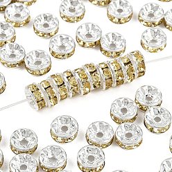 Нарцисс Латунь марки А горный хрусталь Spacer бисер, прямой фланец, рондель, серебряные, бледно-желтый цвет, 8x3.8 мм, отверстие : 1.5 мм