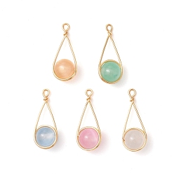 Золотой Подвески из натурального селенита, с медной проволокой, слеза, золотые, 26x10.5x8.5 мм, отверстие : 1.4 мм