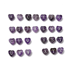 Letter A~Z Природный аметист бисера, сердце с письмом, Письмо ~ Z, 8~8.5x8~8.5x5 мм, отверстие : 1.4 мм