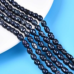 Прусский Синий Нити из натурального культивированного пресноводного жемчуга, рифленый рис, окрашенные, берлинская лазурь, 4~10x4~7.5x4~7.5 мм, отверстие : 0.5~0.9 мм, около 47~52 шт / нитка, 13.98~14.17'' (35.5~36 см)