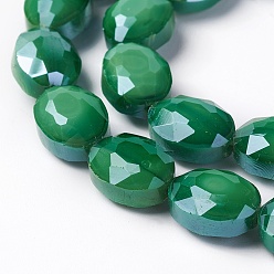 Зеленый Стеклянные бусины с гальваническим покрытием , гальваническое покрытие, граненые и овальные, зелёные, 11.5~12x8.5~9x6~6.5 мм, отверстие : 1.2 мм, около 25 шт / нитка, 11.8 дюйм (30 см)