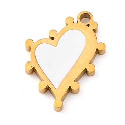 Белый 304 нержавеющей стальной эмали подвески, лазерная резка, шарма сердца, золотые, белые, 16x12.5x1.5 мм, отверстие : 1.5 мм