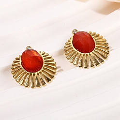 Красный Агат Граненые подвески из натурального сердолика, подвески в виде листьев из нержавеющей стали золотистого цвета, аксессуары для ожерелья своими руками, 16x13.5 мм