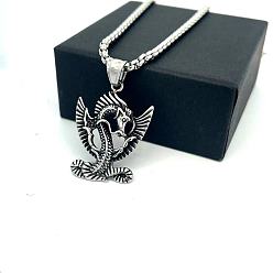 Нержавеющая Сталь Цвет Ретро мифический 304 подвеска в виде дракона из нержавеющей стали для мужчин и женщин, не тускнеет, цвет нержавеющей стали, 23.62 дюйм (60 см)