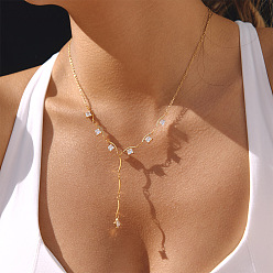 Квадрат 304 Подвеска-колье из нержавеющей стали с кристаллами и стразами для женщин, реальный 18 k позолоченный, квадратный, 17.80 дюйм (45.2 см)