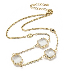 Golden Faceted Square Glass Beads Bib Necklaces, Brass Chain Neckalces, Golden, 15.75 inch(40cm)