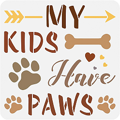 Paw Print Пластиковые многоразовые шаблоны трафаретов для рисования, для росписи по скрапбуку ткань плитка напольная мебель дерево, квадратный, отпечаток лапы, 300x300 мм