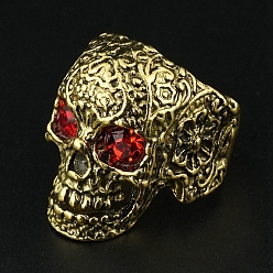 Siam Antique Golden Alloy Men's Cuff Rings with Rhinestone, Skull, Siam, US Size 8 1/2(18.5mm)