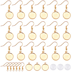 Golden DIY Earring Making Kits, with 12mm Transparent Clear Glass Cabochons,Brass Pendant Cabochon Settings and Brass Earring Hooks, Golden, 120pcs/box
