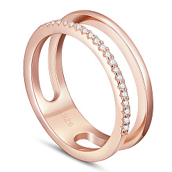 Rose Gold 925 Sterling Silver Finger Rings, with Grade AAA Cubic Zirconia, Clear, Rose Gold, US Size 5 1/2(16.1mm)