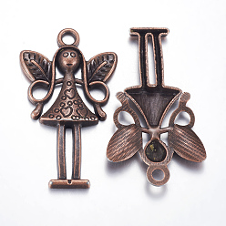 Red Copper Tibetan Style Alloy Pendants, Fairy, Cadmium Free & Nickel Free & Lead Free, Red Copper, 58x34x5mm, Hole: 4mm