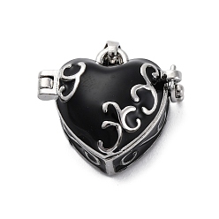 Черный Латунь эмаль Locket подвески, стойки покрытие, долговечный, без свинца и без кадмия, шарма сердца, чёрные, 18x21x11.5 мм, отверстие : 5.5x3.5 мм, внутренний диаметр: 11x14 мм