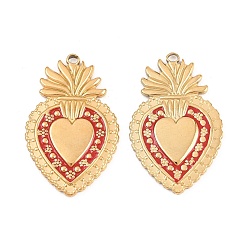 Красный 304 нержавеющей стальной эмали подвески, подвеска в виде пылающего сердца, реальный 18 k позолоченный, ионное покрытие (ip), долговечный, красные, 30x19x1.8 мм, отверстие : 1.8 мм