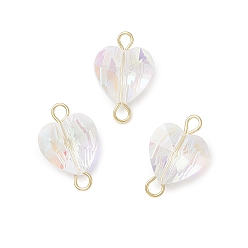 Золотой Граненые прозрачные стеклянные подвески-коннекторы, сердечные ссылки, с 304 двойными петлями из нержавеющей стали, золотые, 15.5x10x6.5 мм, отверстия : 2 mm и 1.8 мм