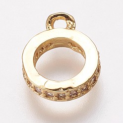 Oro Fianzas de tubo de circonio cúbico de latón, fianzas de bucle, abalorios de fianza, anillo, Claro, dorado, 10x7.5x1.5 mm, agujero: 1 mm