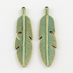 Античный Бронзовый Зеленый Цинковый сплав Banana Leaf большие кулоны, без кадмия, без никеля и без свинца, античная бронза и зеленая патина, 60x15x2.5 мм, отверстие : 2 мм
