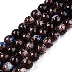 Кокосово-Коричневый Выпечки нарисованных стеклянных бусин прядей, вихревые стеклянные бусины, круглые, кокосового коричневый, 10 мм, отверстие : 1.5 мм, около 80~85 шт / нитка, 31.4 дюйм (79.7 см)