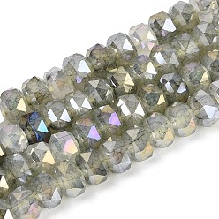 Темный Хаки Гальванизированные стеклянные бусины, имитирующие нефрит, с защитой от потускнения., рондель, градиент цвета, граненые, Темный хаки, 5.5~6x4~4.5 мм, отверстие : 0.8~1.2 мм, около 84~93 шт / нитка, 13.78~14.96'' (35~38 см)