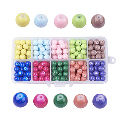 Gemischte Farbe 10 Farben bemalte Glasperlen, Backen Farbe, Runde, Gemischte Farbe, 8 mm, Bohrung: 1.3~1.6 mm, über 30pcs / Fach, 300 Stück / Karton, Verpackungsschachtel: 13.5x7x3 cm