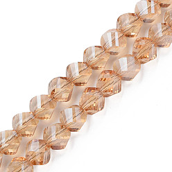 BurlyWood Electroplate Transparent Glass Beads Strands, Faceted, Nuggets, BurlyWood, 8x7mm, Hole: 1.4mm, about 68~70pcs/strand, 18.89~19.68 inch(48~50cm)