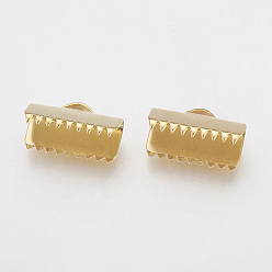 Doré  304 extrémités à sertir du ruban en acier inoxydable, rectangle, or, 7.5x13mm, Trou: 1x3mm