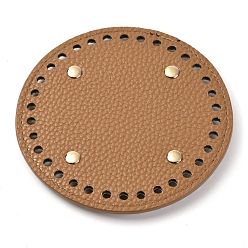 Camel Imitation PU Leather Bottom, Round with Litchi Grain & Alloy Brads, Bag Replacement Accessories, Camel, 12x0.4cm, Hole: 5mm