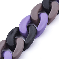 Lila Handgefertigte undurchsichtige sprühlackierte Acryl-Bordsteinketten, verdrillten Kette, ellipsenförmige, für Schmuck machen, lila, Link: 30x21x6 mm, 39.37 Zoll (1 m)/Strang