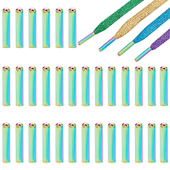Rainbow Color 40Pcs Column Brass Shoelace Buckle Connectors, Capsule Shape No Tie Shoe Lace Tie Locks Clips Ends, Rainbow Color, 20x4mm